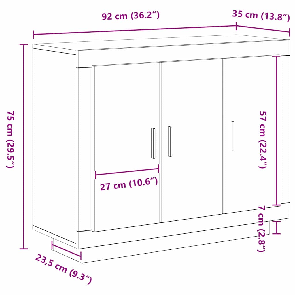 Sideboard Schwarz Eichen-Optik 92 x 35 x 75 cm Holzwerkstoff