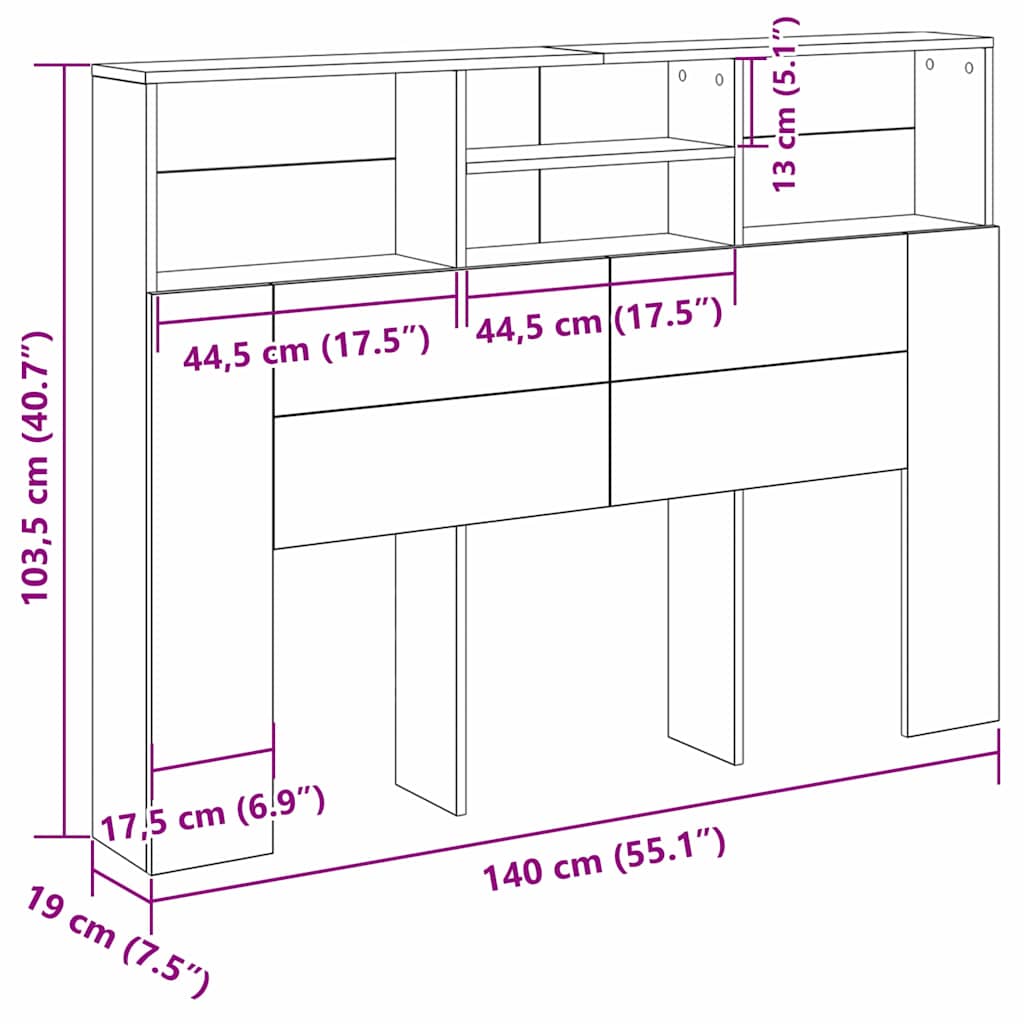Kopfteil Schrank Schwarz Eichen-Optik Holzwerkstoff