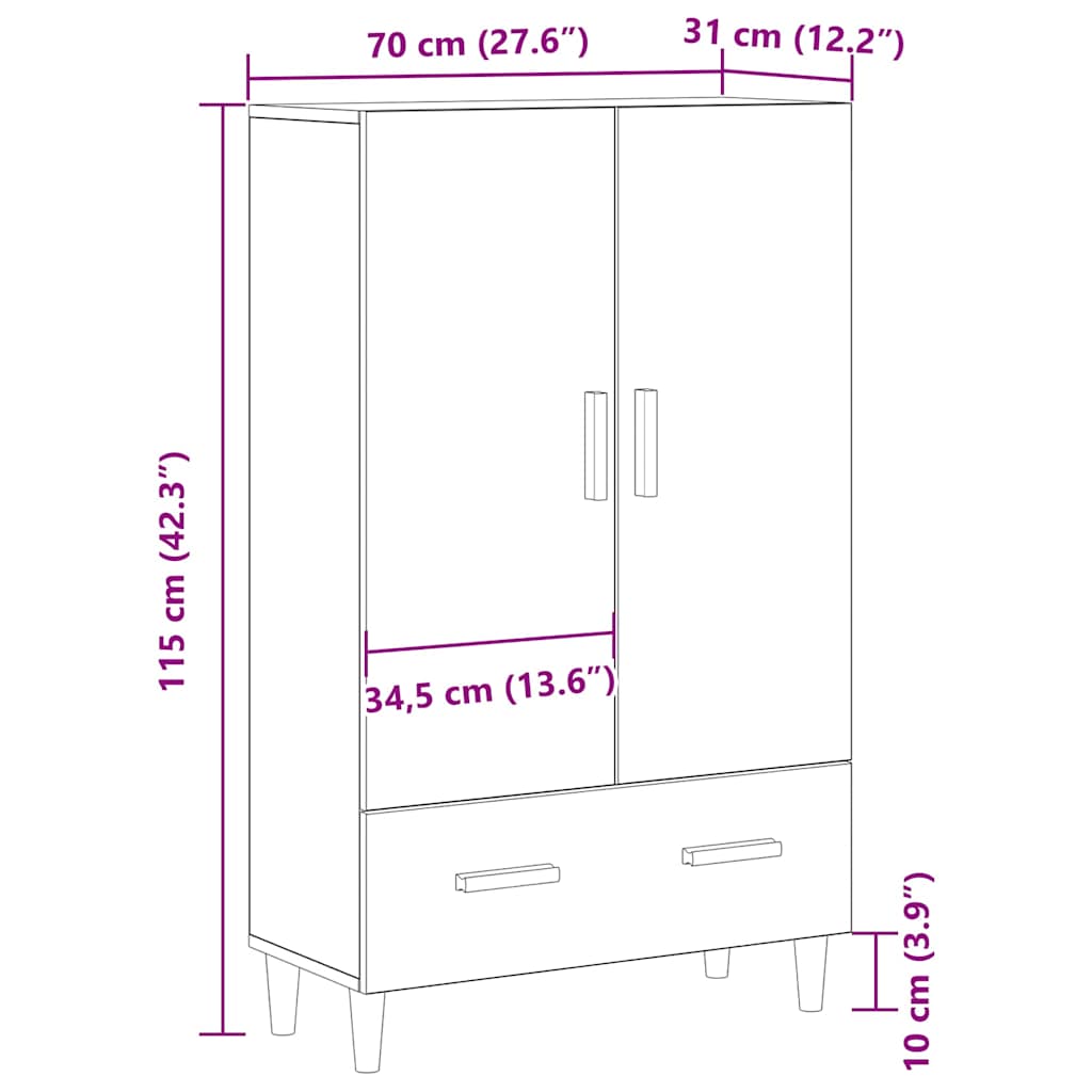 Highboard Schwarz Eichen-Optik 70 x 31 x 115 cm Holzwerkstoff