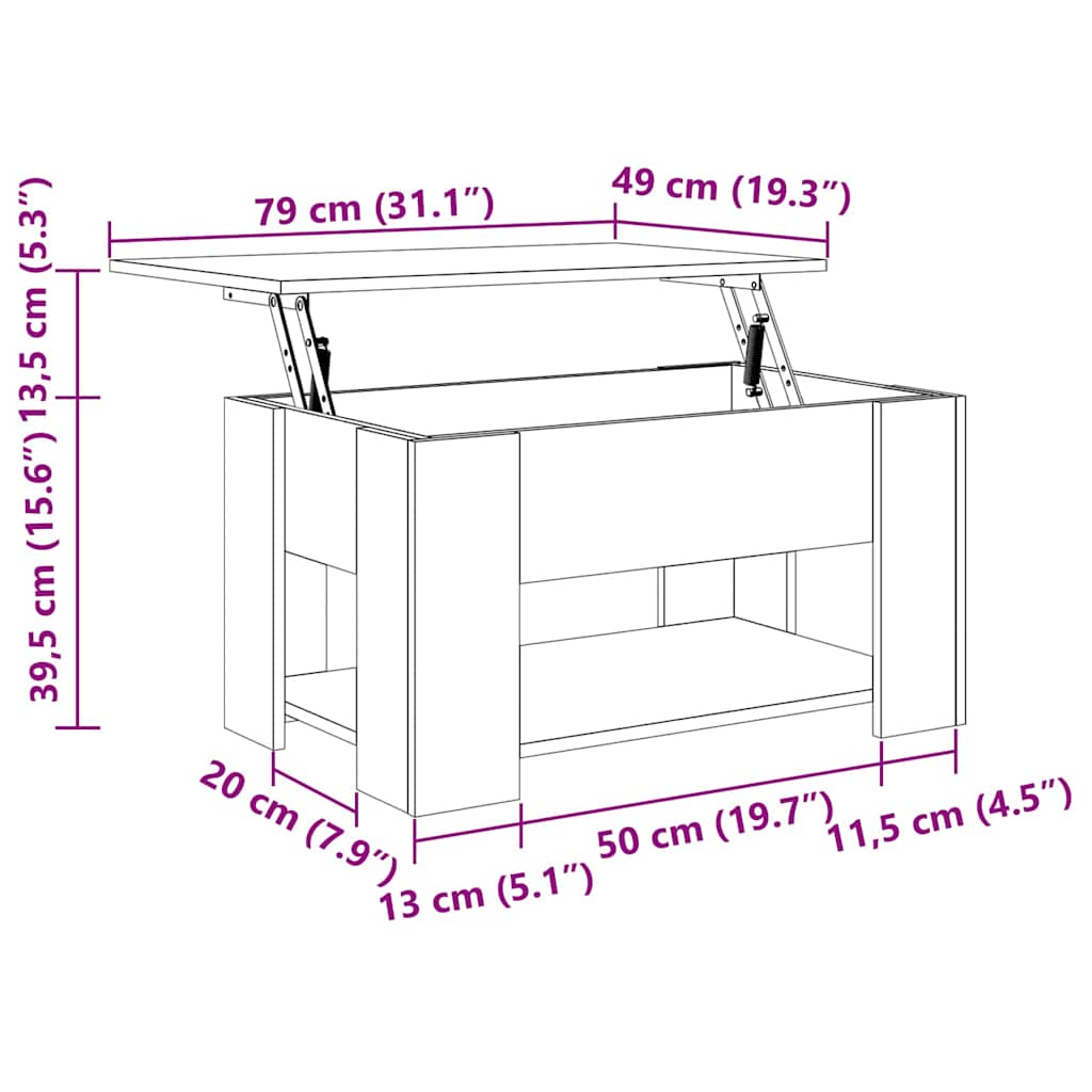 Couchtisch Schwarze Eiche 79 x 49 x 41 cm Holzwerkstoff