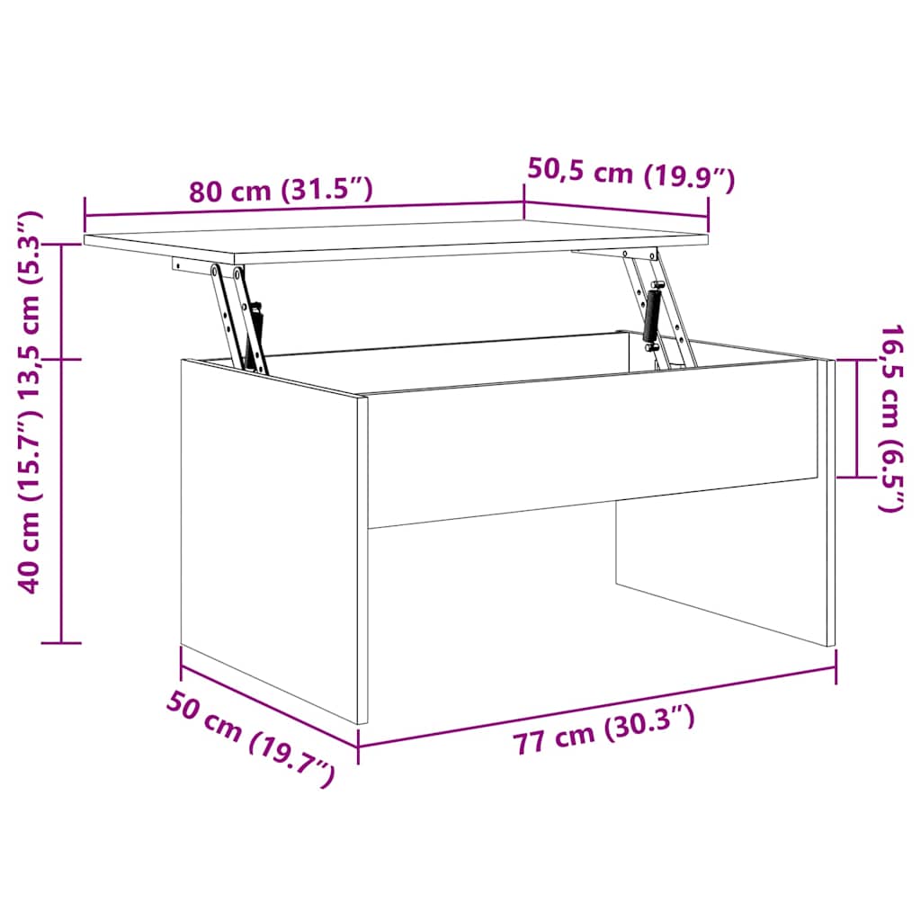 Couchtisch Schwarze Eiche 80 x 50.5 x 41.5 cm Holzwerkstoff