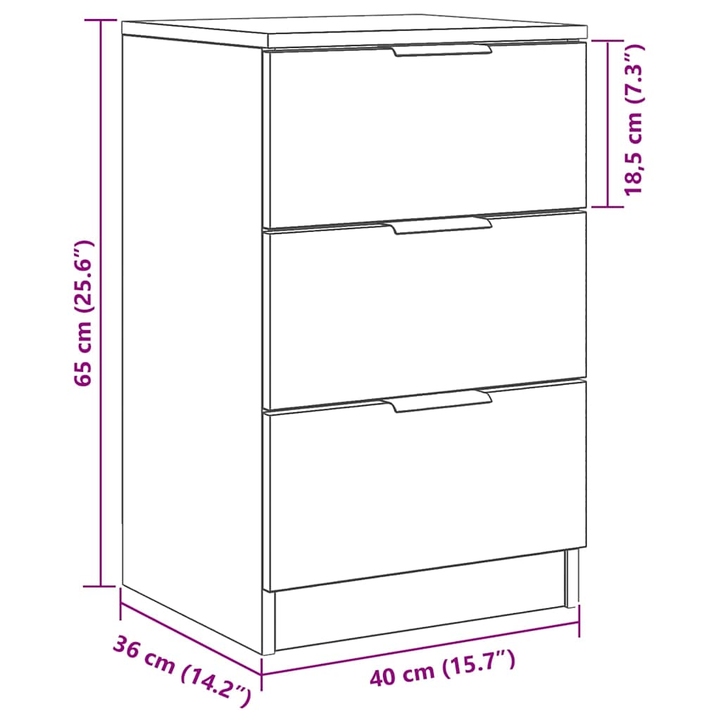 Nachttisch 2 Stk. Schwarz Eichen-Optik 40 x 65 x 65 cm