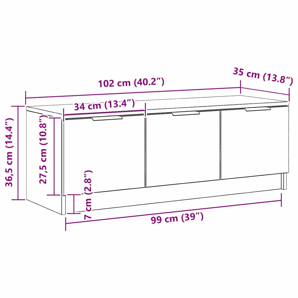 TV-Schränk 102 x 35 x 36,5 cm Schwarz Eichen-Optik