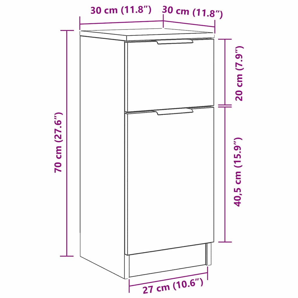 Sideboard Schwarz Eichen-Optik 30 x 30 x 70 cm Holzwerkstoff