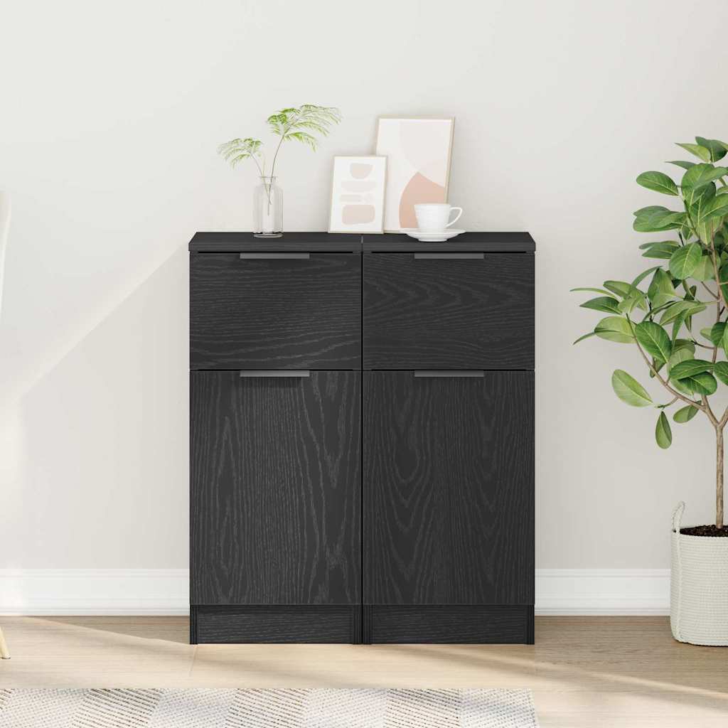 Sideboard 2 stk. Schwarz Eichen-Optik 30 x 30 x 70 cm