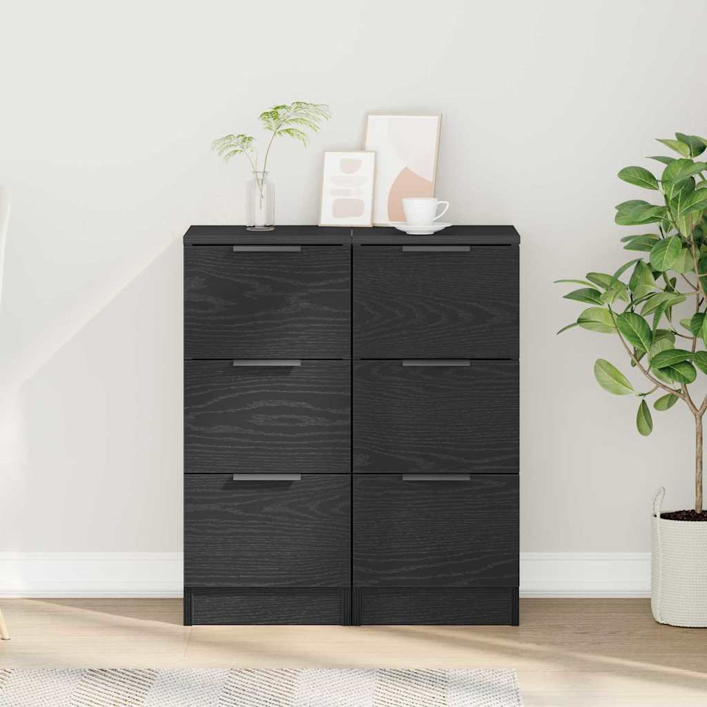 Sideboard 2 stk. Schwarz Eichen-Optik 30 x 30 x 70 cm