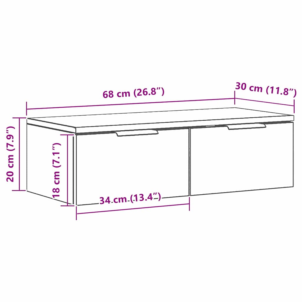 Wandschrank Schwarz Eichen-Optik 68 x 30 x 20 cm Holzwerkstoff