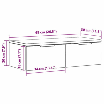 Wandschrank Schwarz Eichen-Optik 68 x 30 x 20 cm Holzwerkstoff