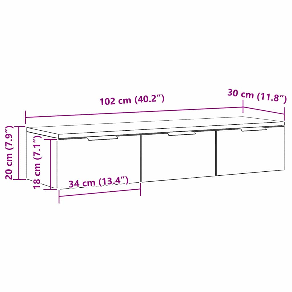 Wandschrank Schwarz Eichen-Optik 102 x 30 x 20 cm Holzwerkstoff