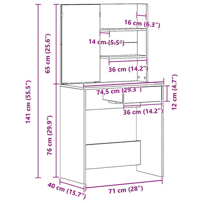 Schminktisch mit Regal Schwarz Eichen-Optik 74.5 x 40 x 141 cm