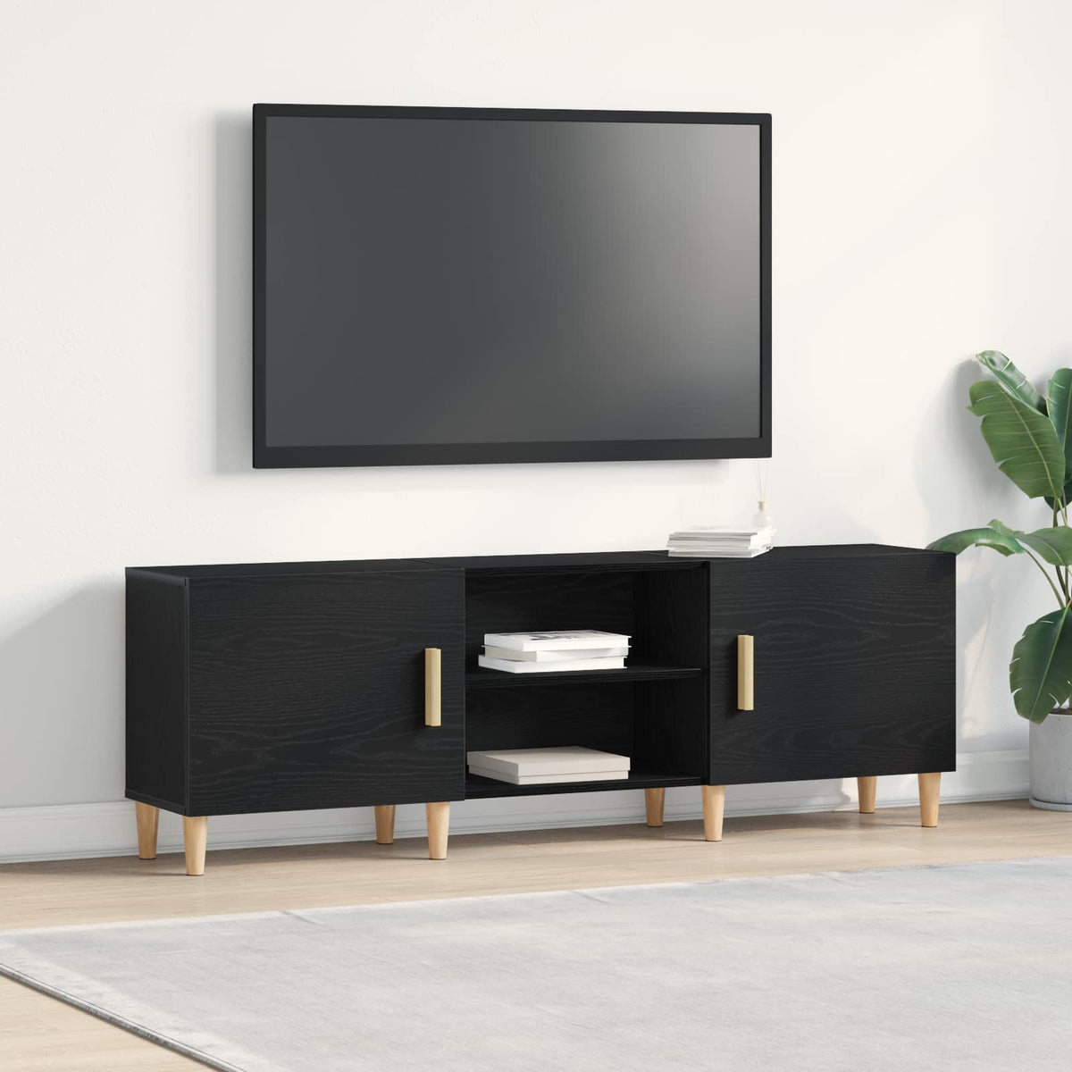 TV-Schränk 150 x 30 x 50 cm Schwarz Eichen-Optik Holzwerkstoff