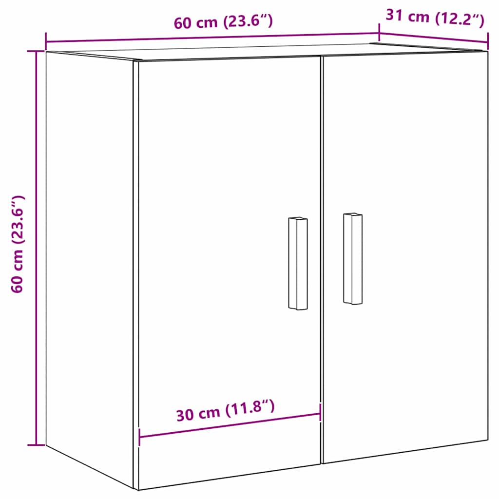 Wandschrank 60 x 30 x 60 cm Holzwerkstoff Schwarz Eichen-Optik