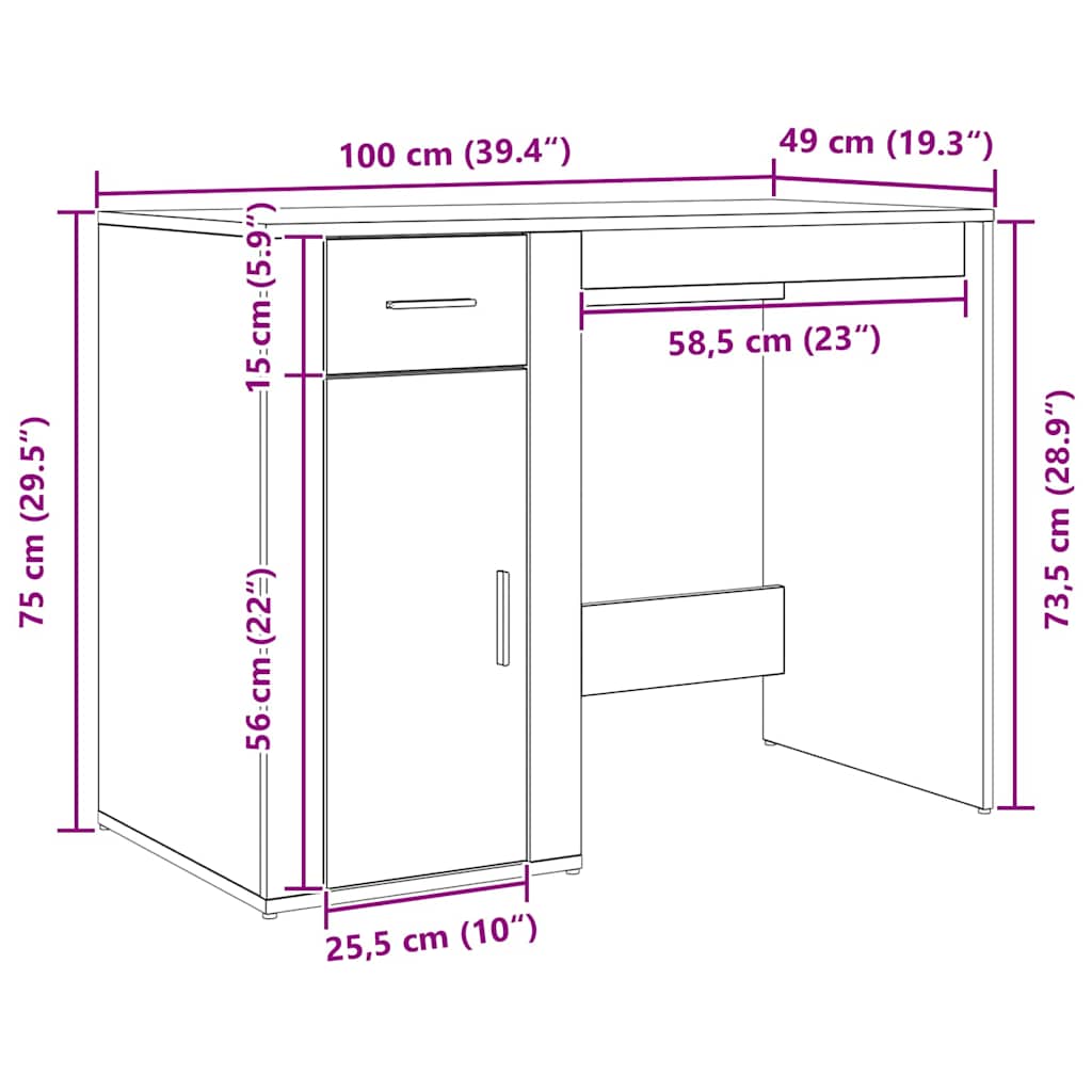 Schreibtisch Schwarz Eichen-Optik 100 x 49 x 74 cm