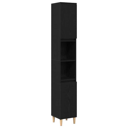 Badezimmerschrank Schwarz Eichen-Optik 30 x 30 x 190 cm