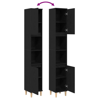 Badezimmerschrank Schwarz Eichen-Optik 30 x 30 x 190 cm