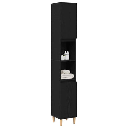 Badezimmerschrank Schwarz Eichen-Optik 30 x 30 x 190 cm