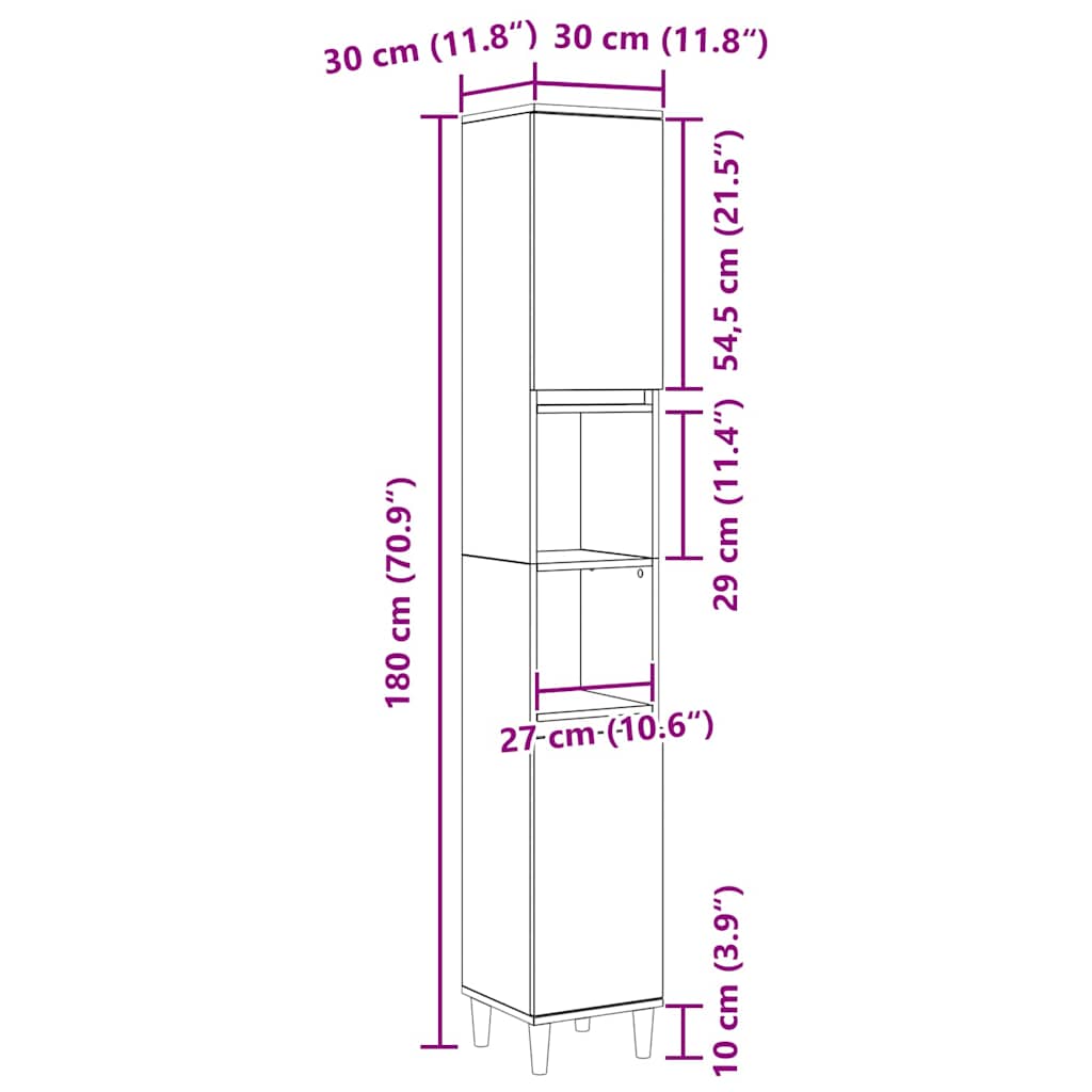 Badezimmerschrank Schwarz Eichen-Optik 30 x 30 x 190 cm