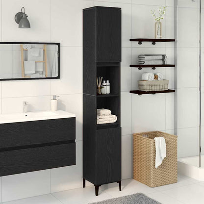 Badezimmerschrank Schwarz Eichen-Optik 30 x 30 x 190 cm
