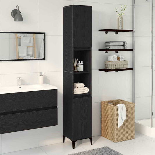 Badezimmer Schrank mit Regal Schwarze Eiche 30 x 30 x 190 cm