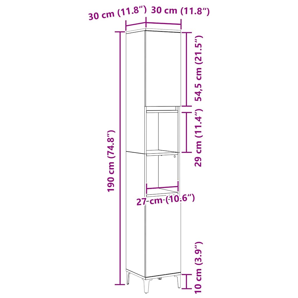 Badezimmerschrank Schwarz Eichen-Optik 30 x 30 x 190 cm