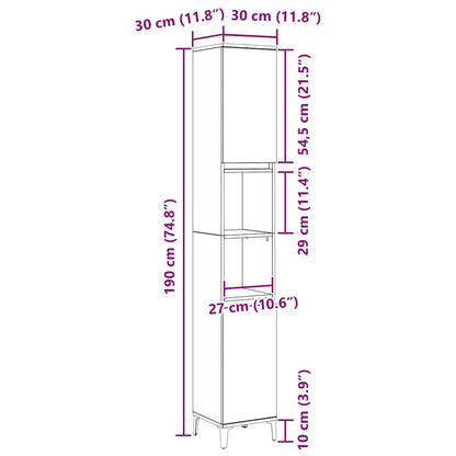 Badezimmerschrank Schwarz Eichen-Optik 30 x 30 x 190 cm