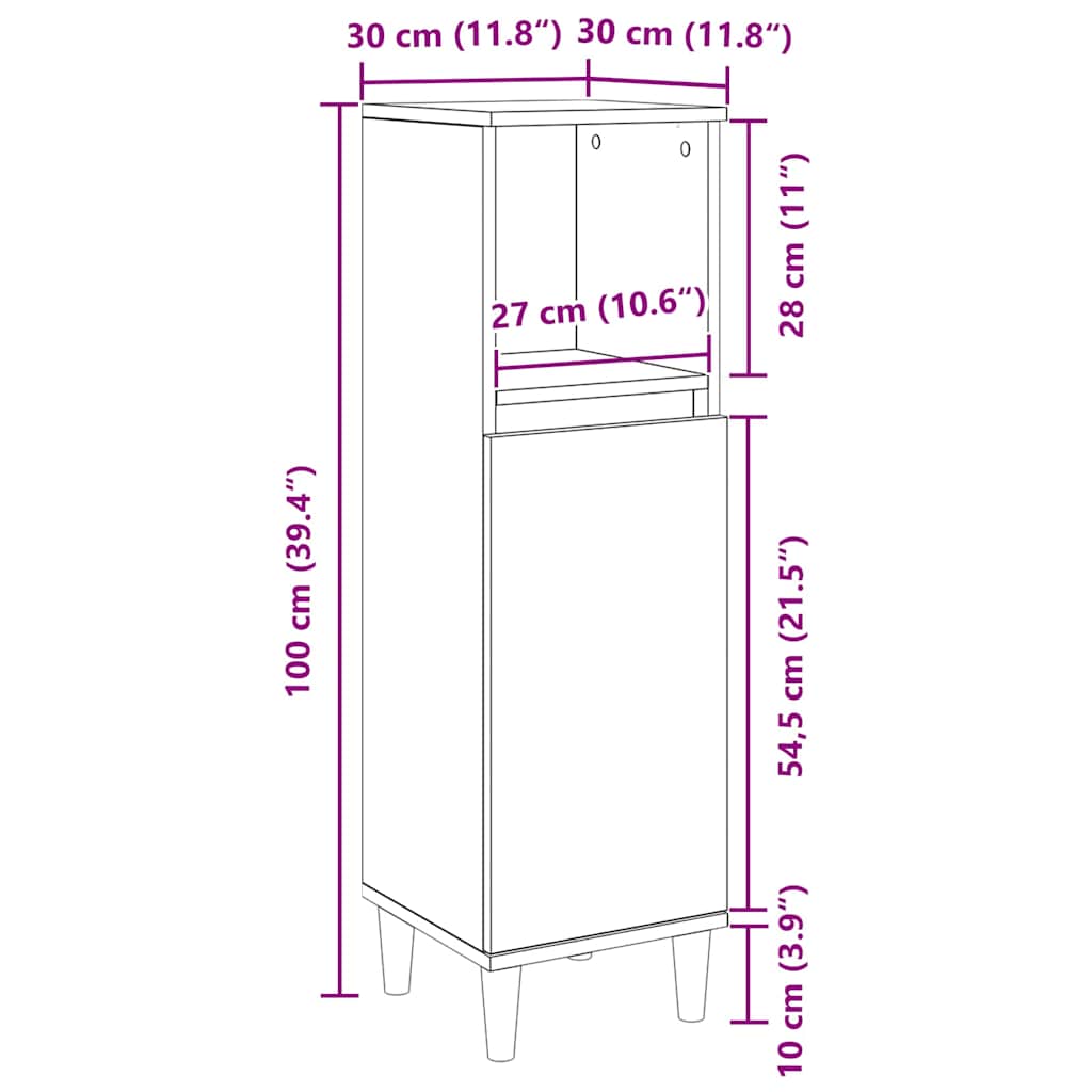 Badezimmerschrank Schwarz Eichen-Optik 30 x 30 x 100 cm