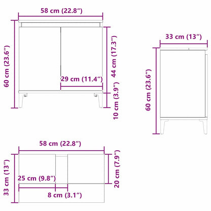 Waschbeckenschrank Schwarz Eichen-Optik 58 x 33 x 60 cm