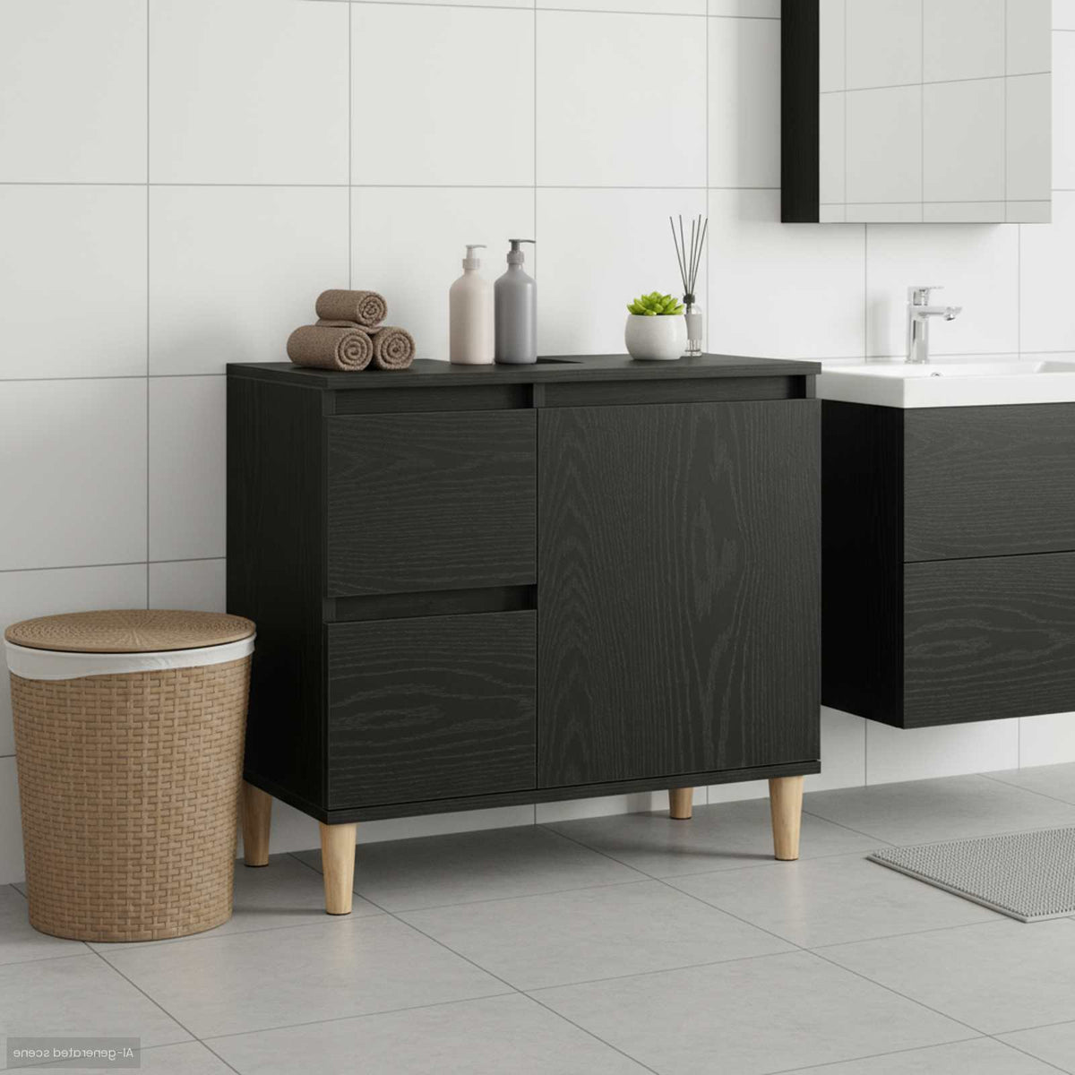 Badezimmerschrank Schwarz Eichen-Optik 65 x 33 x 60 cm