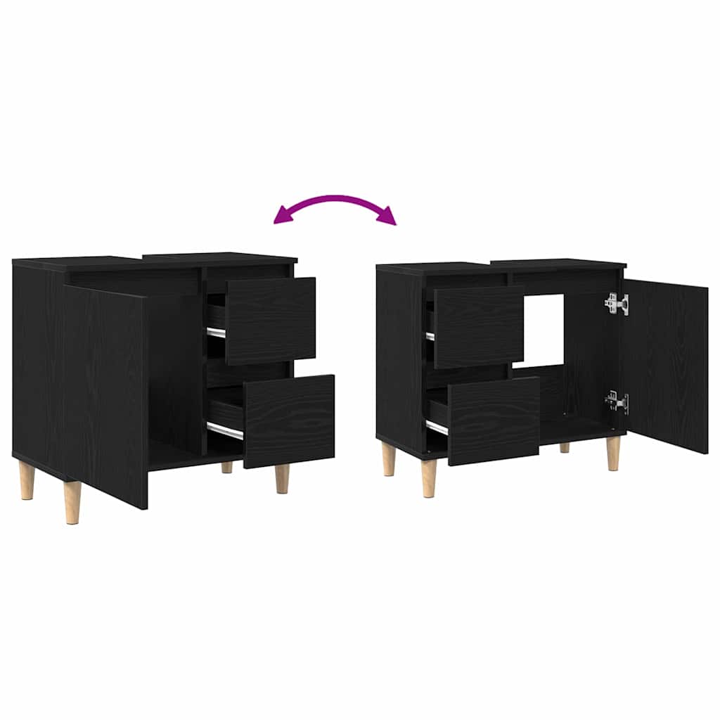 Badezimmerschrank Schwarz Eichen-Optik 65 x 33 x 60 cm