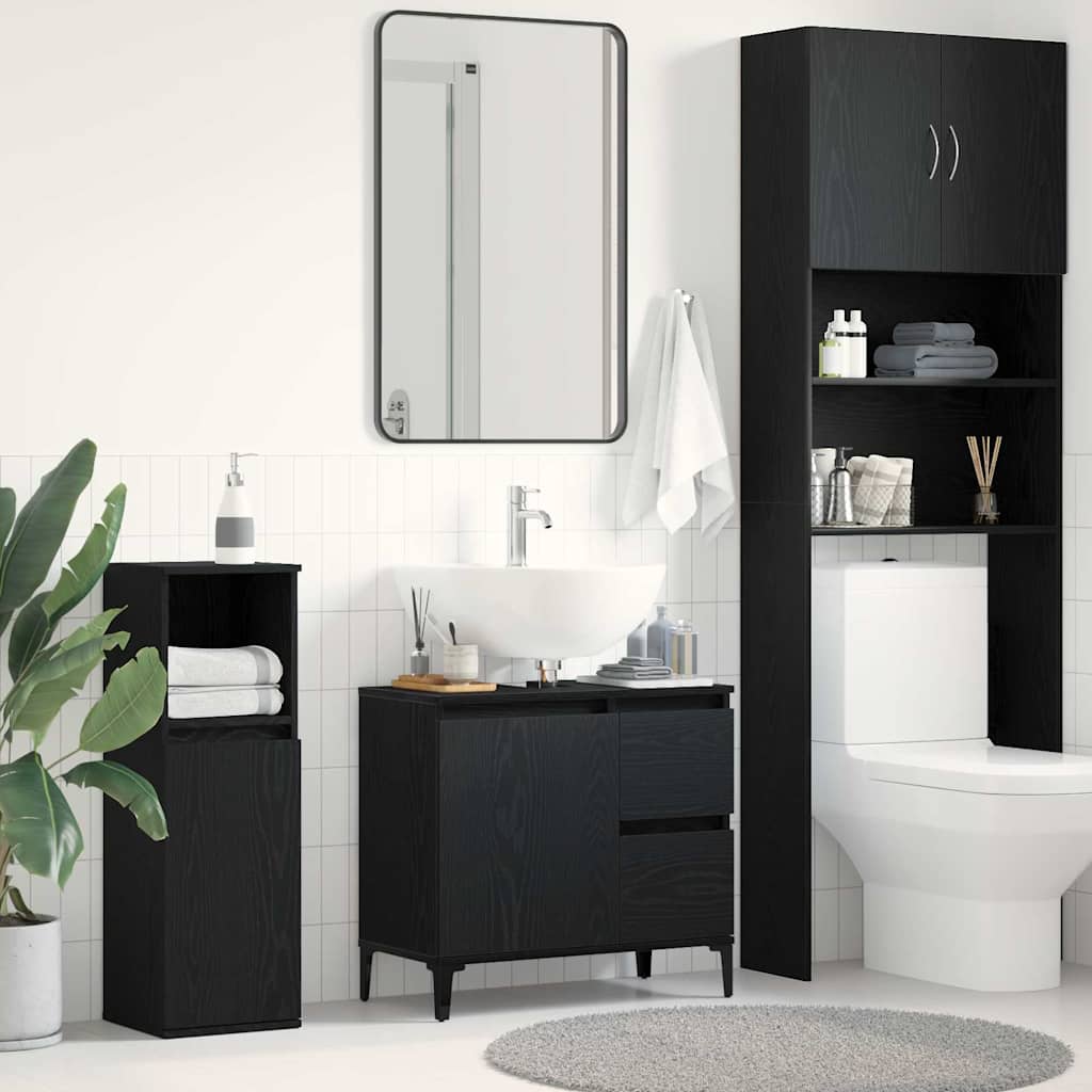 Badezimmerschrank Schwarz Eichen-Optik 65 x 33 x 60 cm
