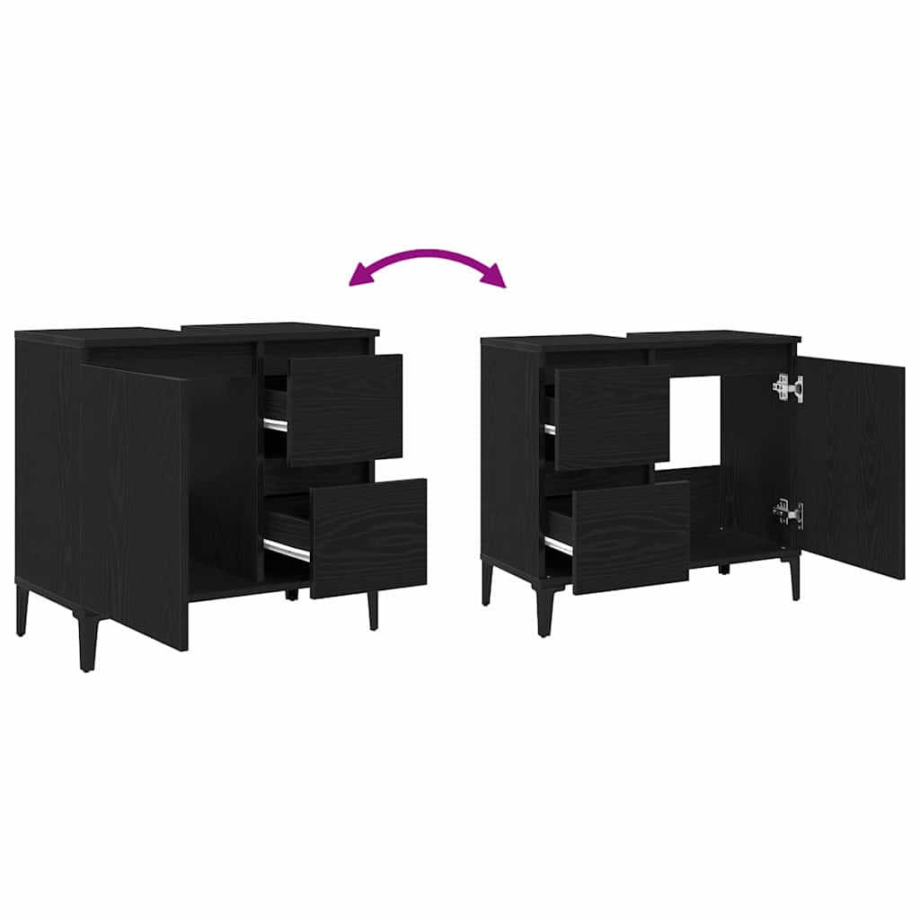 Badezimmerschrank Schwarz Eichen-Optik 65 x 33 x 60 cm