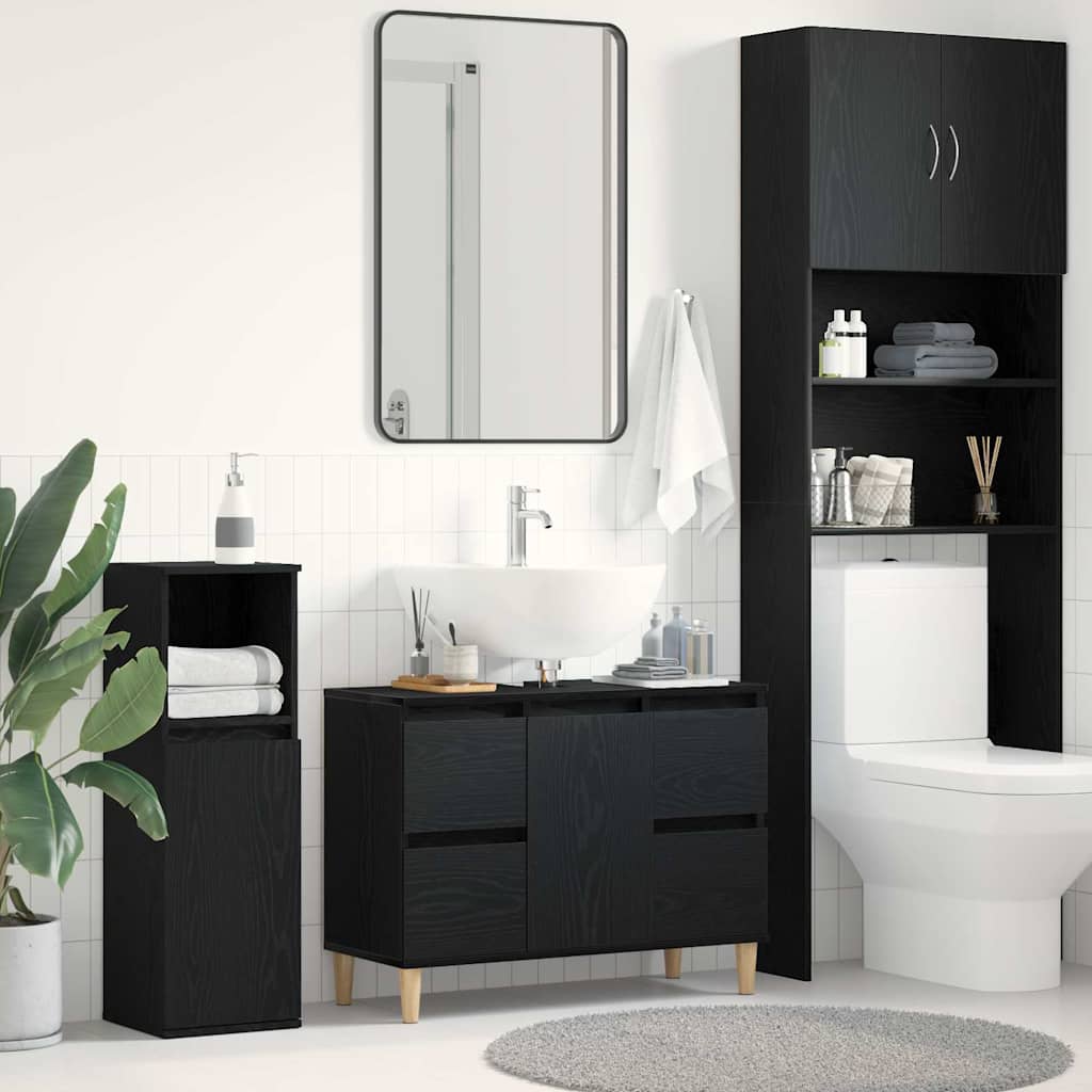 Waschbeckenschrank Schwarz Eichen-Optik 80 x 33 x 60 cm