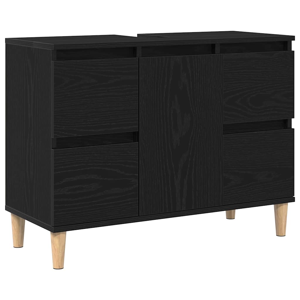 Waschbeckenschrank Schwarz Eichen-Optik 80 x 33 x 60 cm