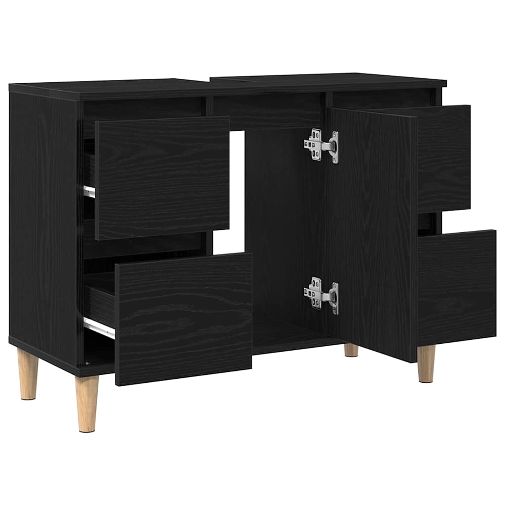 Waschbeckenschrank Schwarz Eichen-Optik 80 x 33 x 60 cm