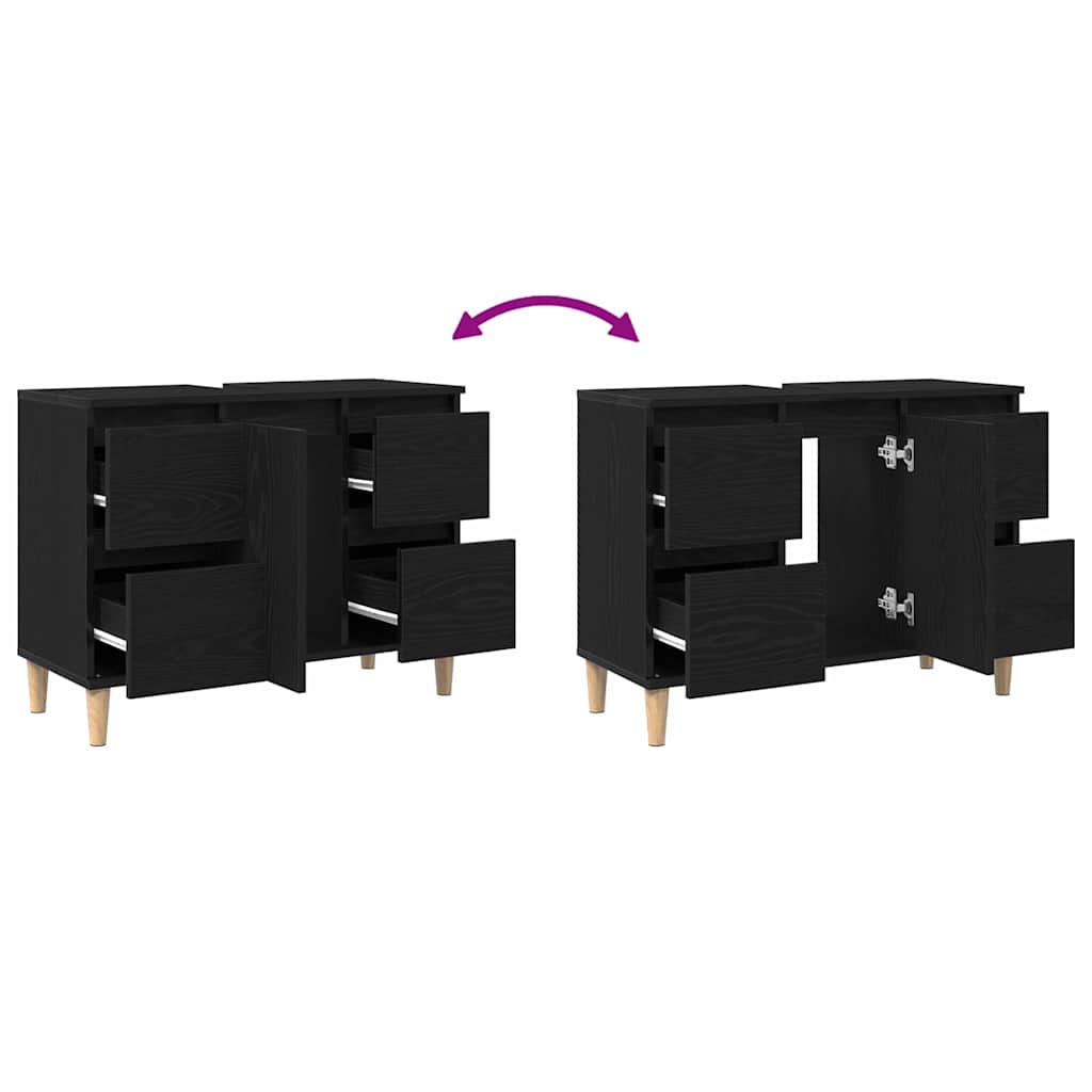 Waschbeckenschrank Schwarz Eichen-Optik 80 x 33 x 60 cm