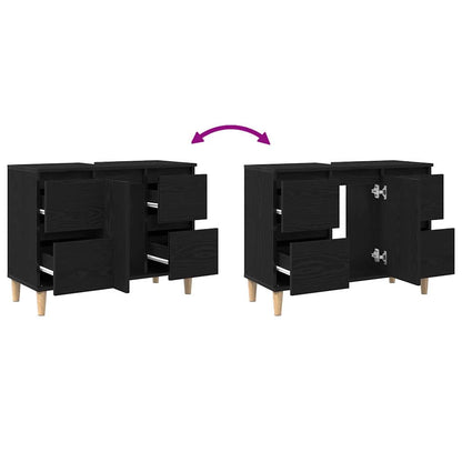 Waschbeckenschrank Schwarz Eichen-Optik 80 x 33 x 60 cm