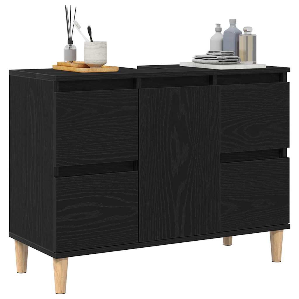Waschbeckenschrank Schwarz Eichen-Optik 80 x 33 x 60 cm