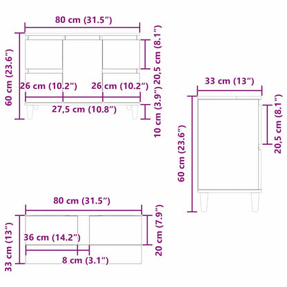 Waschbeckenschrank Schwarz Eichen-Optik 80 x 33 x 60 cm