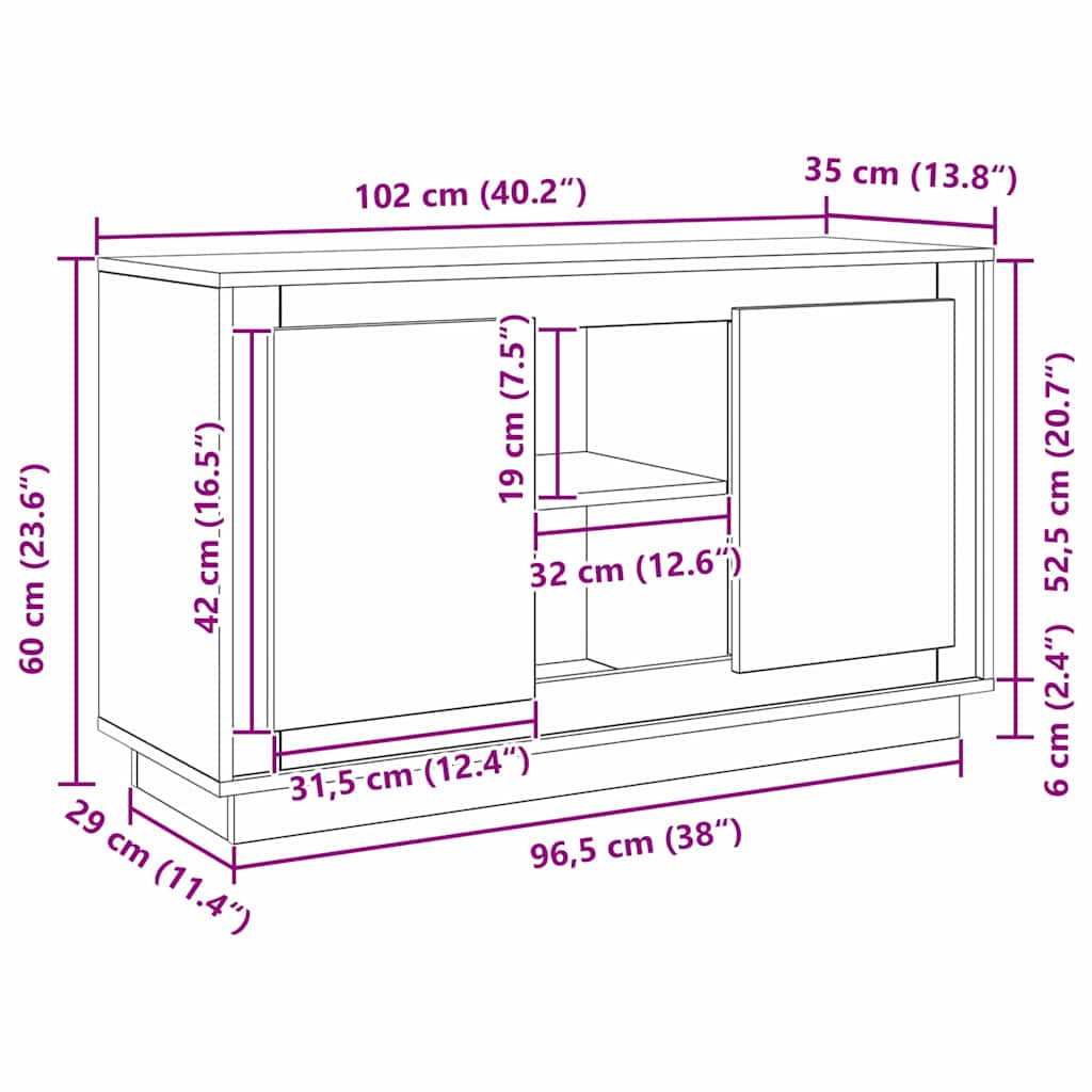 Sideboard Schwarz Eichen-Optik 102 x 35 x 60 cm Holzwerkstoff