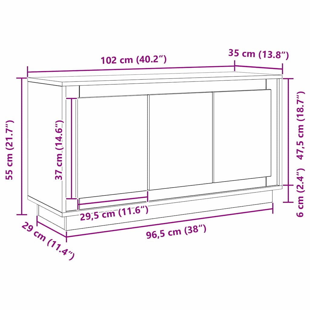 Sideboard Schwarz Eichen-Optik 102 x 35 x 55 cm Holzwerkstoff