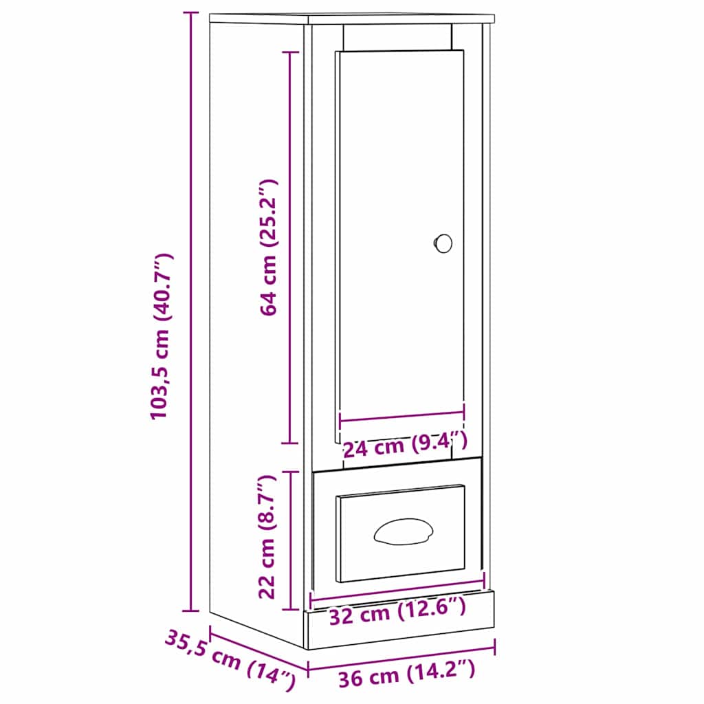 Highboard Schwarz Eichen-Optik 36 x 35.5 x 103.5 cm