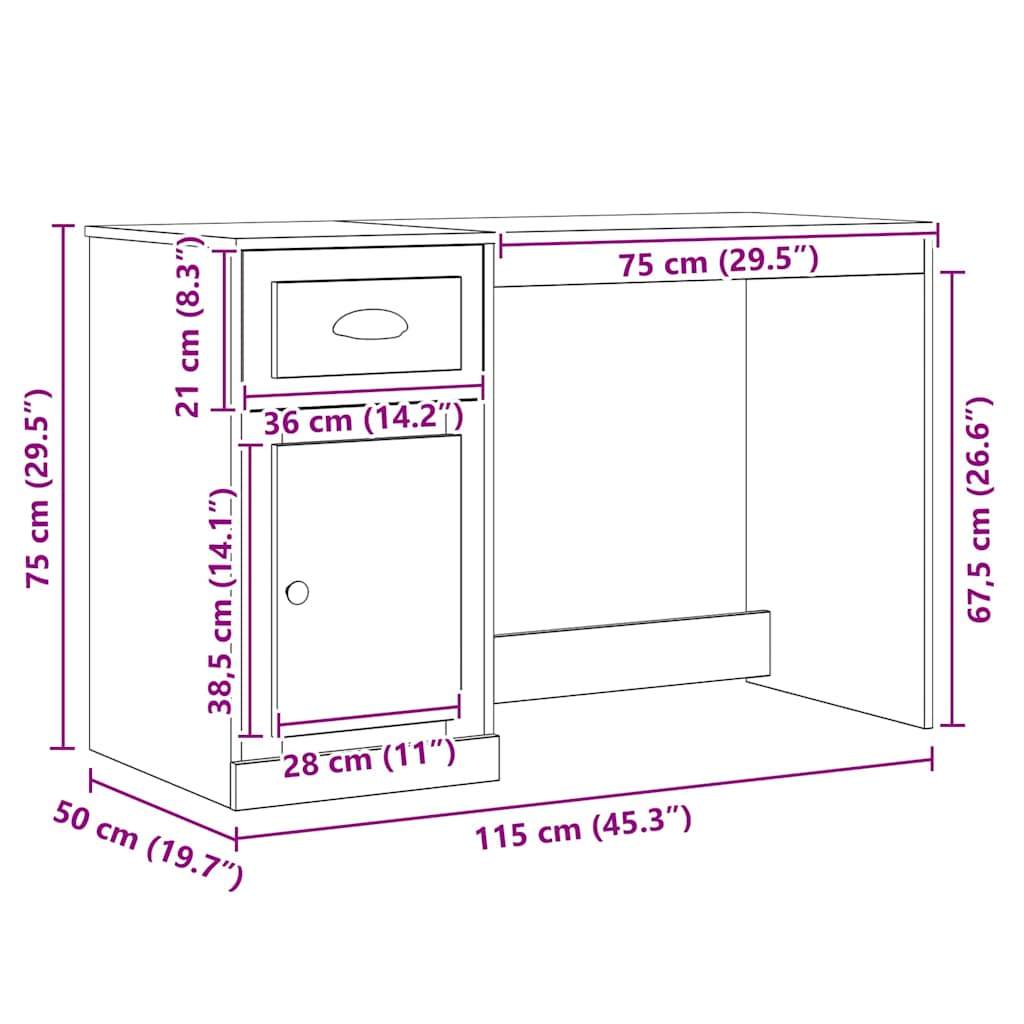 Schreibtisch Schwarz Eichen-Optik 50 x 115 x 75 cm