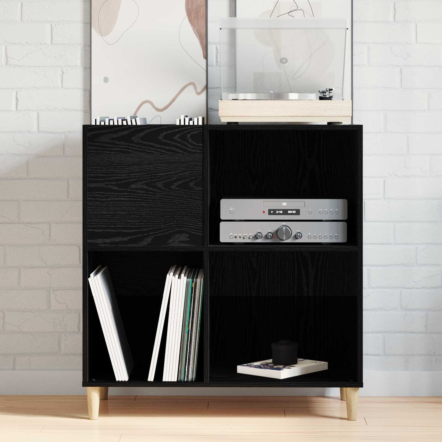Schallplattenschrank Schwarz Eichen-Optik 84,5 x 38 x 89 cm