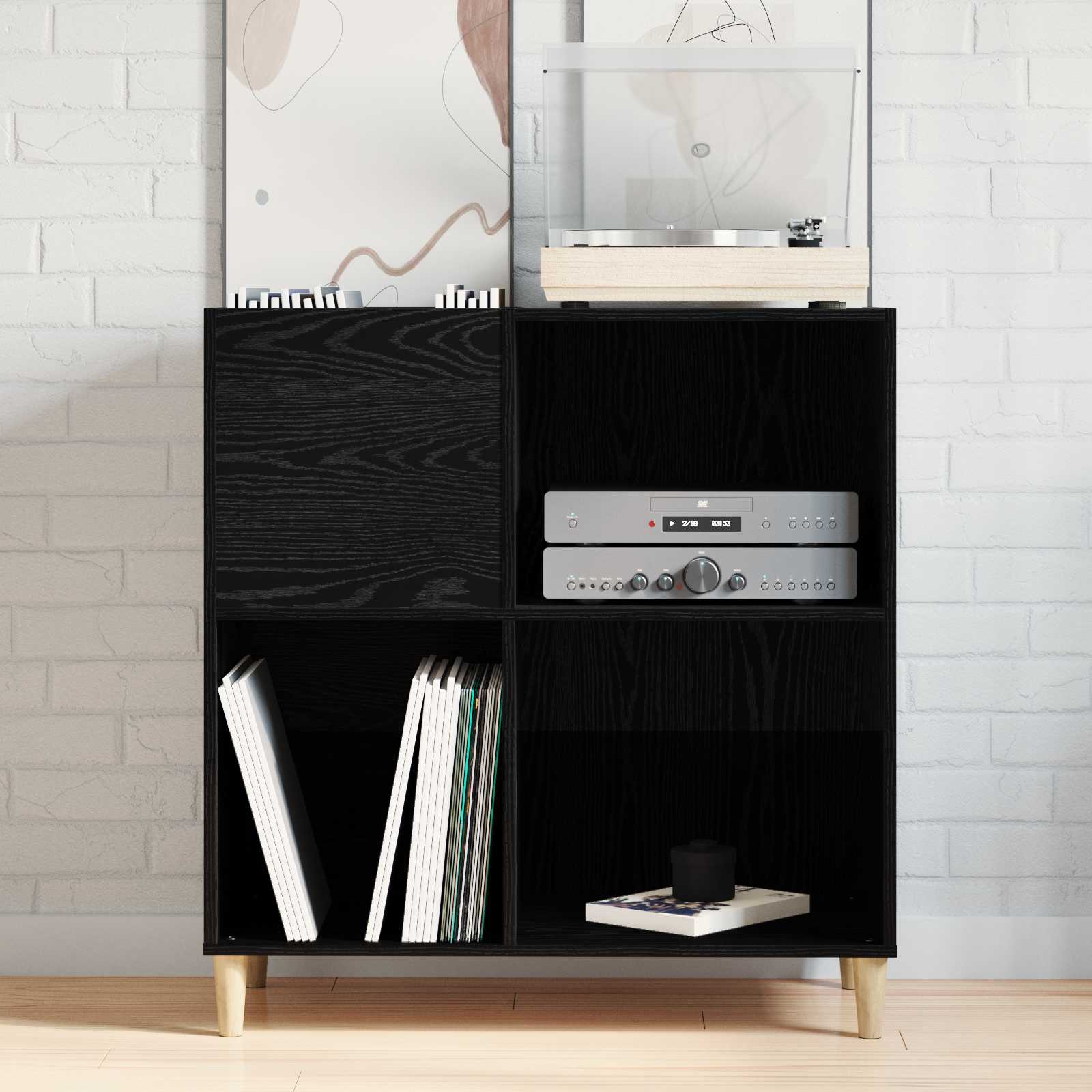Schallplattenschrank Schwarz Eichen-Optik 84,5 x 38 x 89 cm
