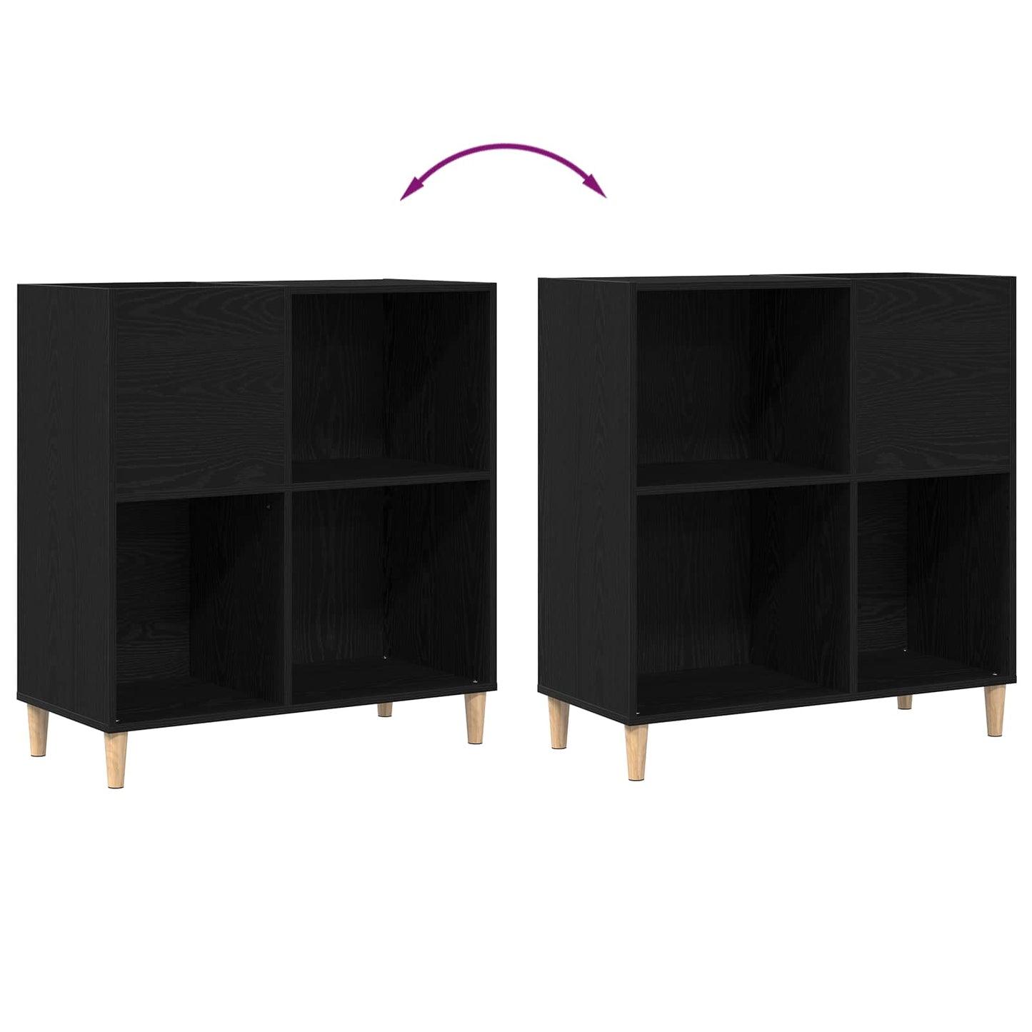 Schallplattenschrank Schwarz Eichen-Optik 84,5 x 38 x 89 cm
