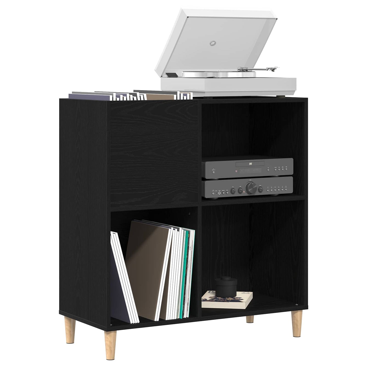 Schallplattenschrank Schwarz Eichen-Optik 84,5 x 38 x 89 cm