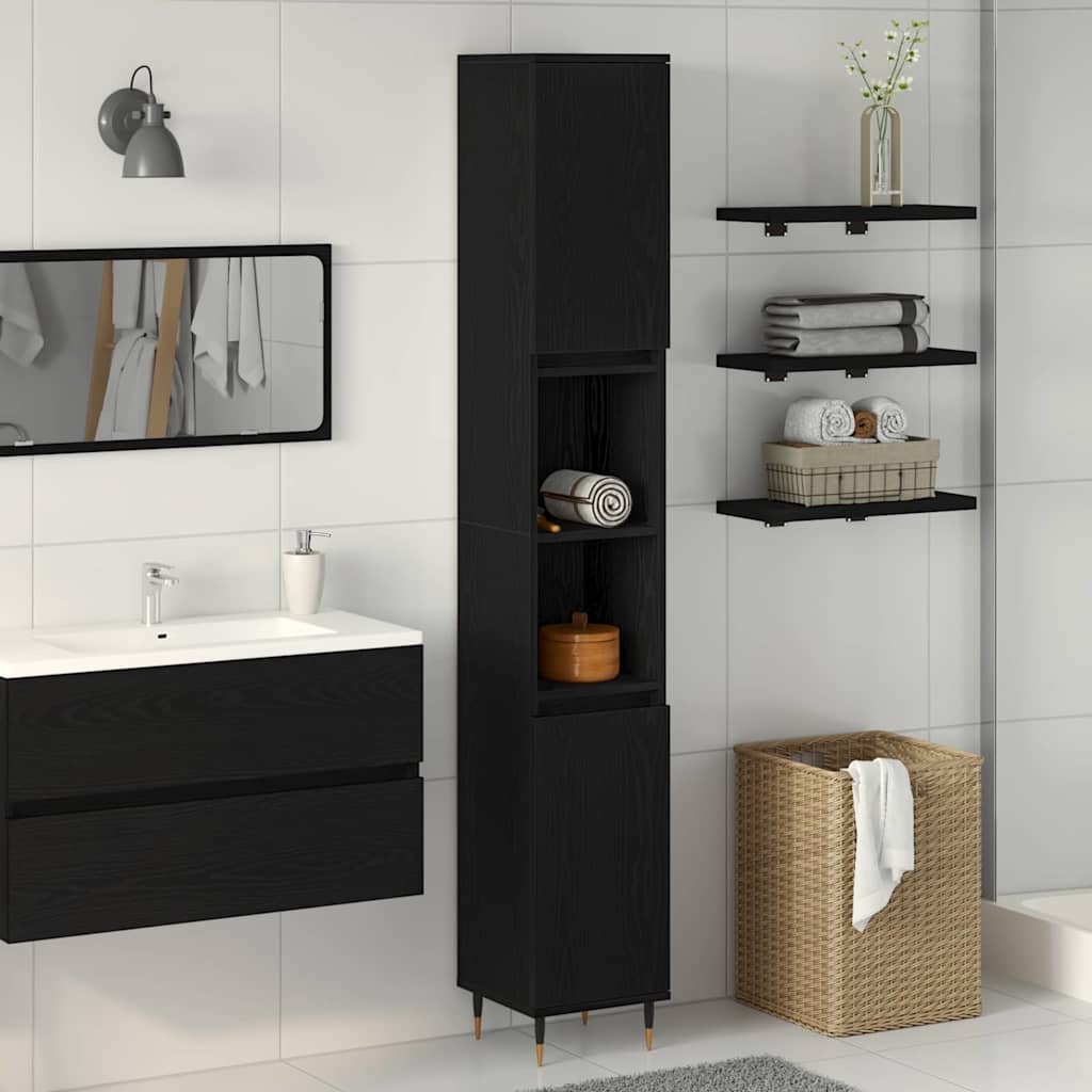 Badezimmerschrank Schwarz Eichen-Optik 30 x 30 x 190 cm