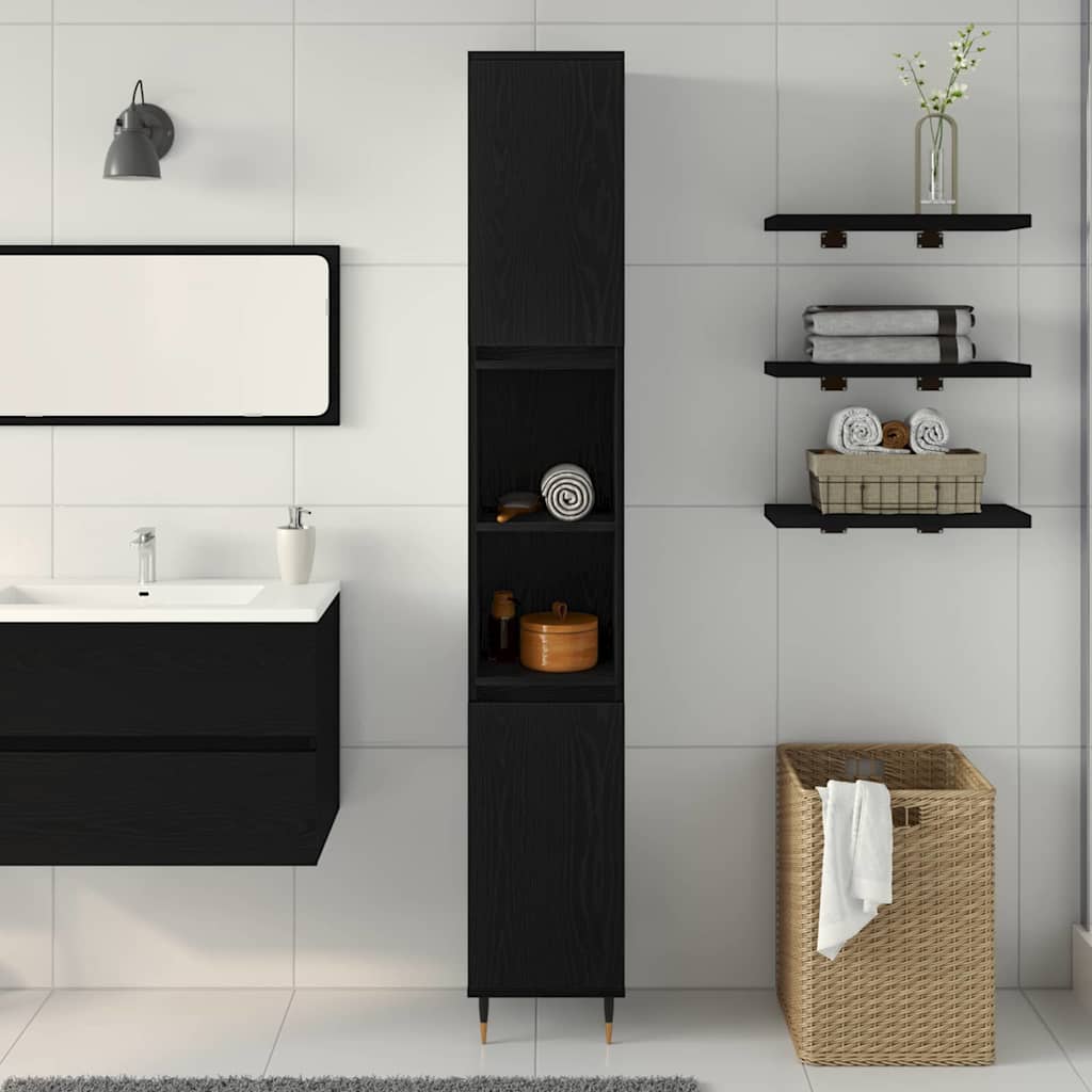 Badezimmerschrank Schwarz Eichen-Optik 30 x 30 x 190 cm