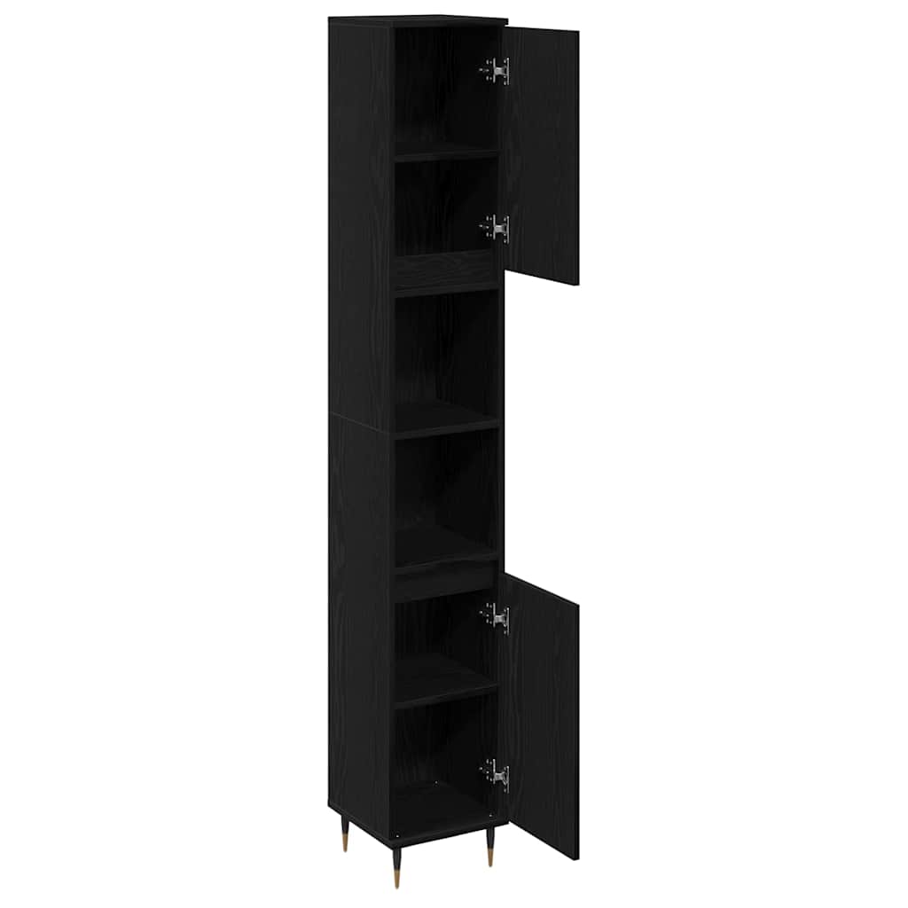 Badezimmerschrank Schwarz Eichen-Optik 30 x 30 x 190 cm