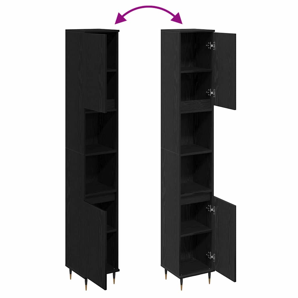 Badezimmerschrank Schwarz Eichen-Optik 30 x 30 x 190 cm